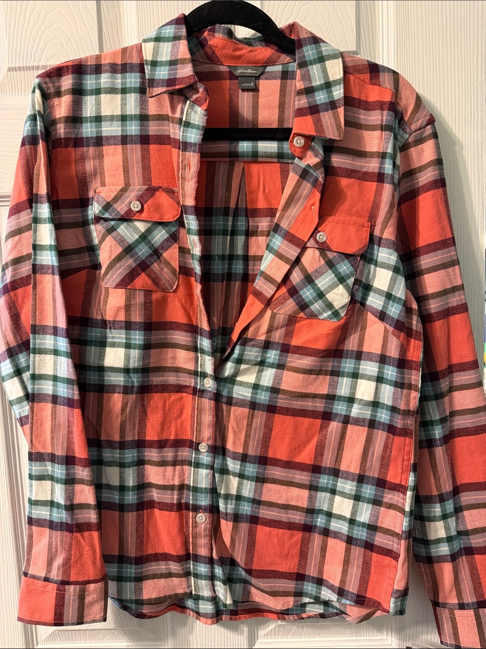 Women's pink/Orange Plaid Button-Down Shirt